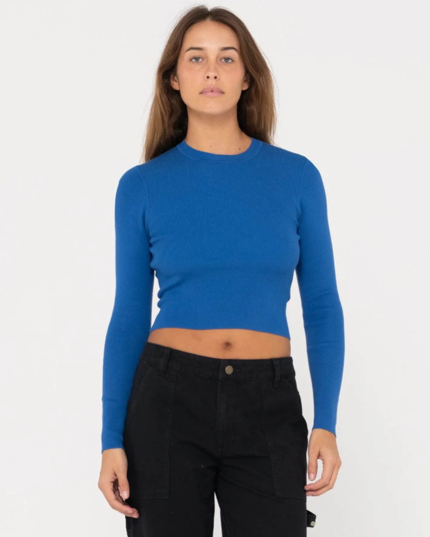 Sale Amelia Cropped Long Sleeve Knit Top Womens Fashion Tops