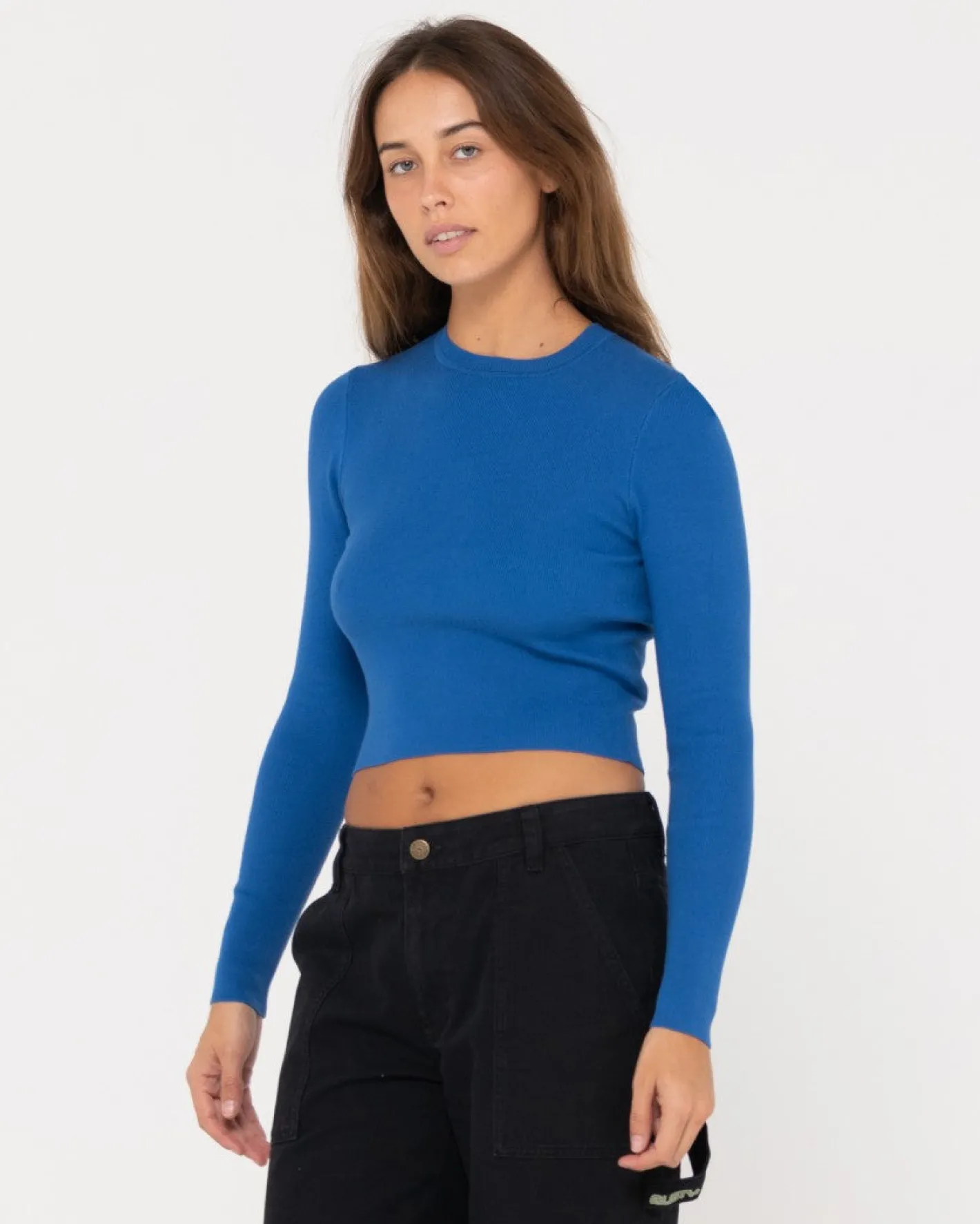 Sale Amelia Cropped Long Sleeve Knit Top Womens Fashion Tops
