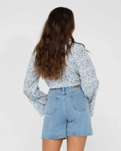 Flash Sale Balnear Floral Printed Tie Front Cropped Shirt Womens Fashion Tops