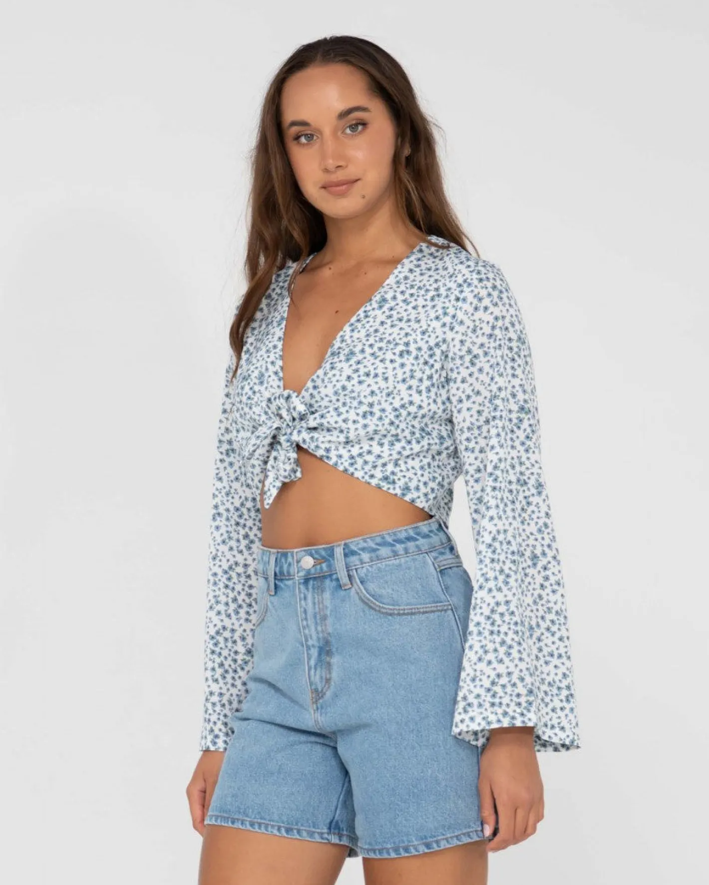 Flash Sale Balnear Floral Printed Tie Front Cropped Shirt Womens Fashion Tops