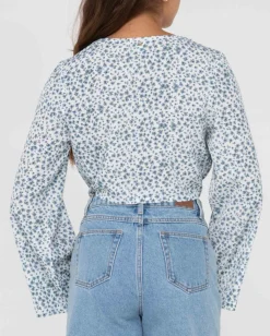Flash Sale Balnear Floral Printed Tie Front Cropped Shirt Womens Fashion Tops