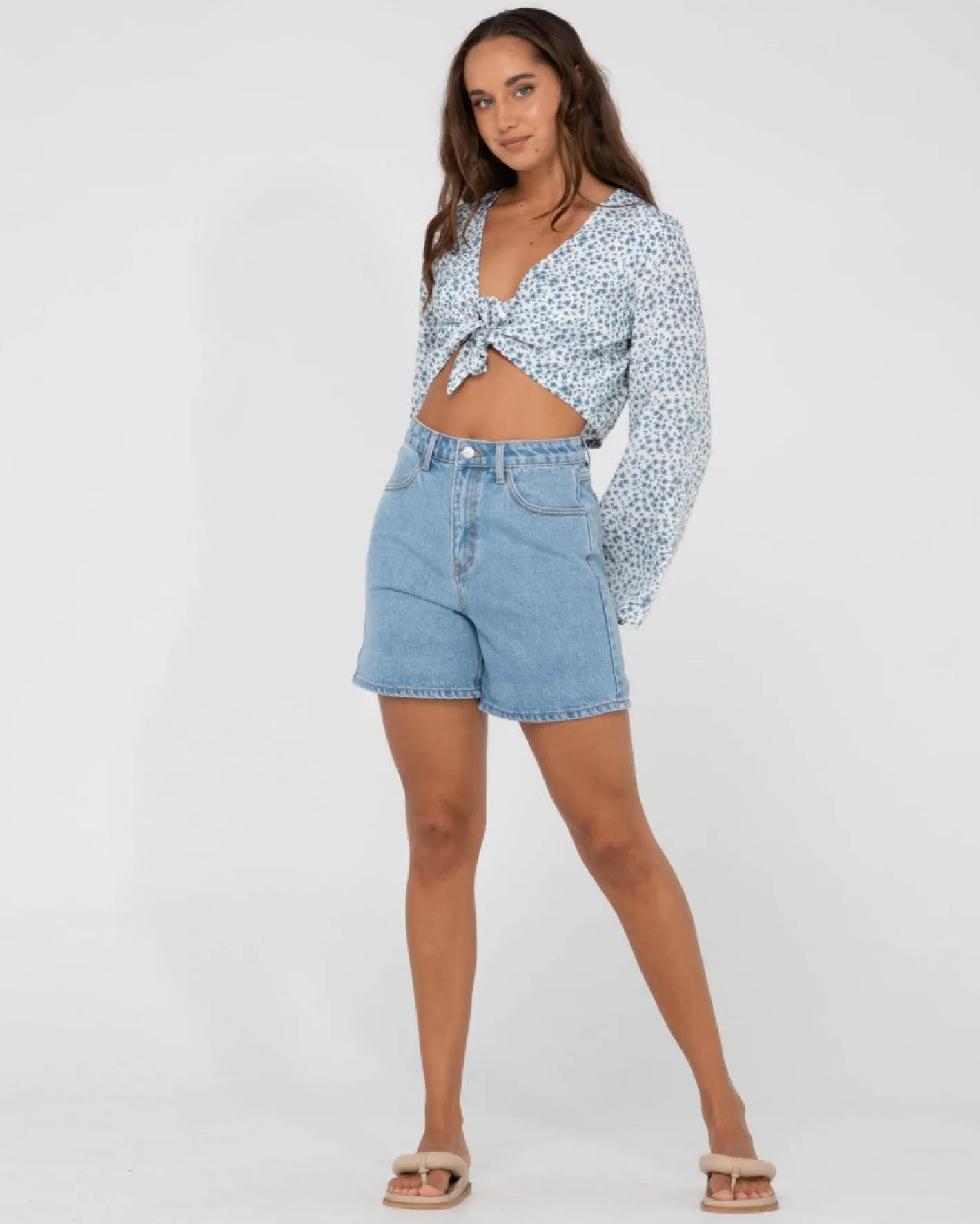 Flash Sale Balnear Floral Printed Tie Front Cropped Shirt Womens Fashion Tops