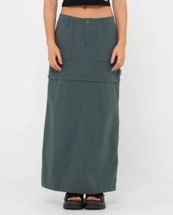 Fashion Billie Low Rise Ripstop Zip Off Maxi Skirt Womens Skirts