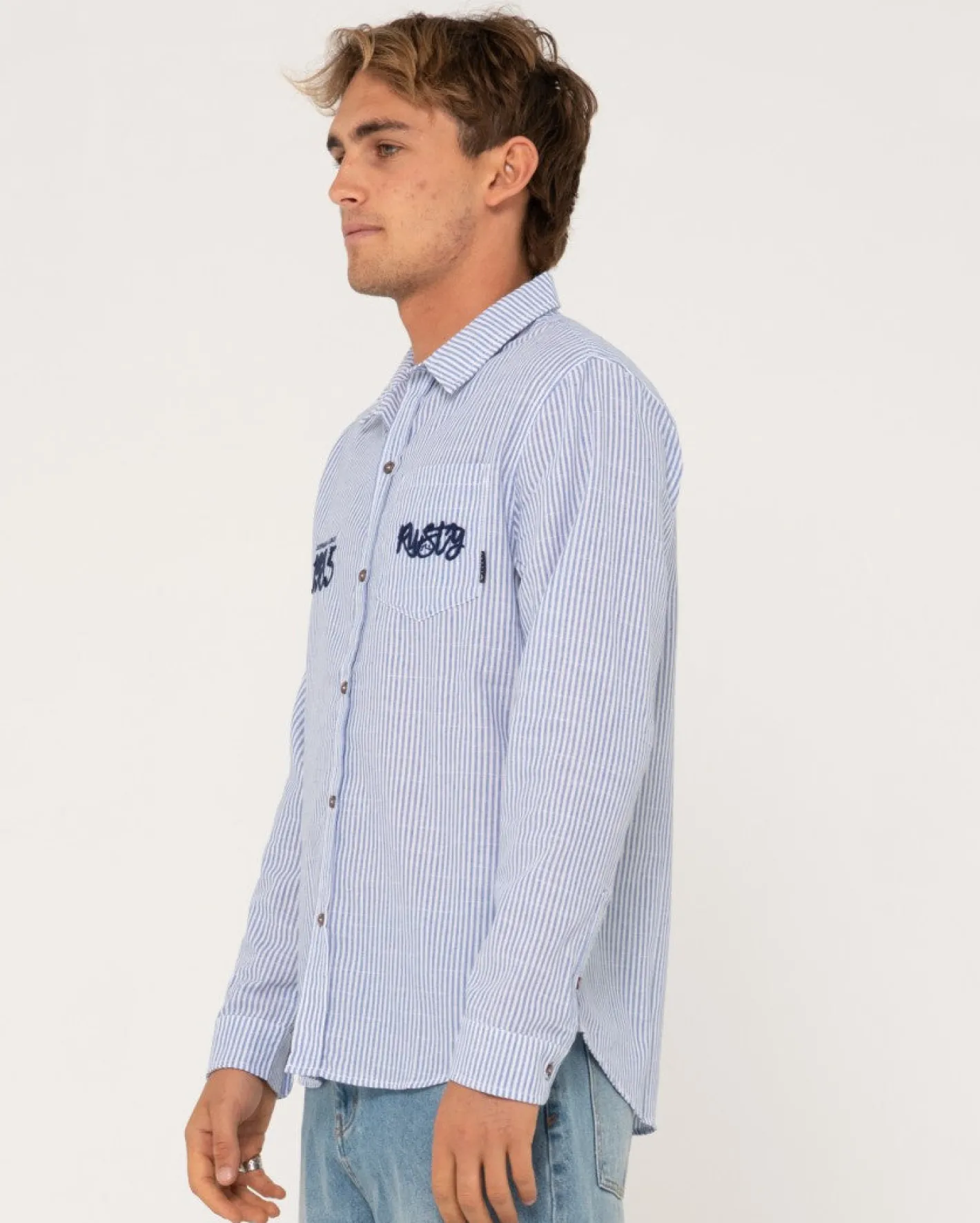 New Boat Day Linen Long Sleeve Shirt Mens Shirts