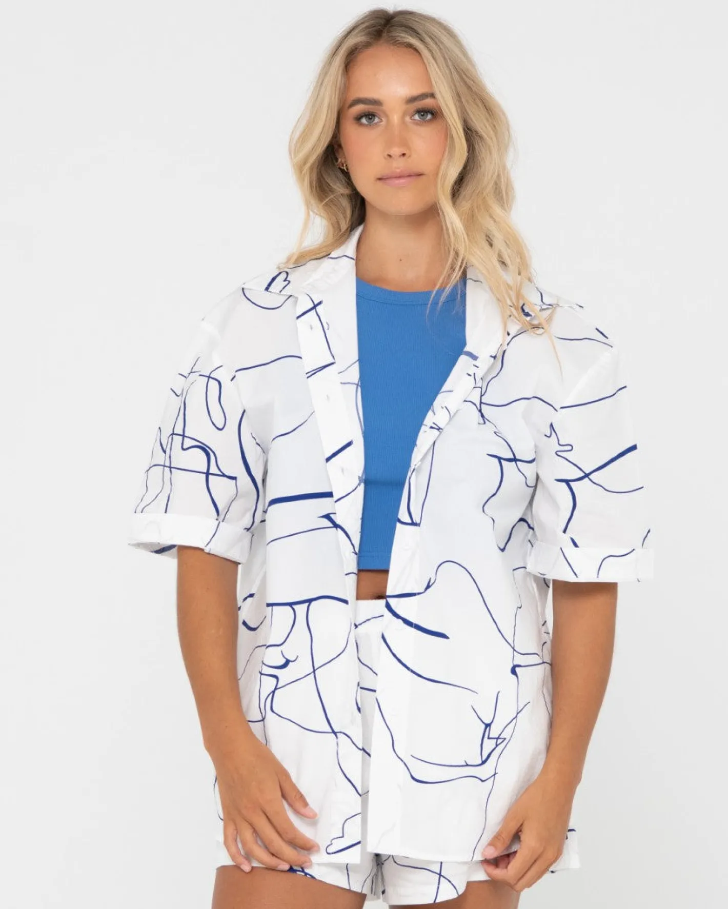 New Brush Strokes Short Sleeve Shirt Womens Fashion Tops