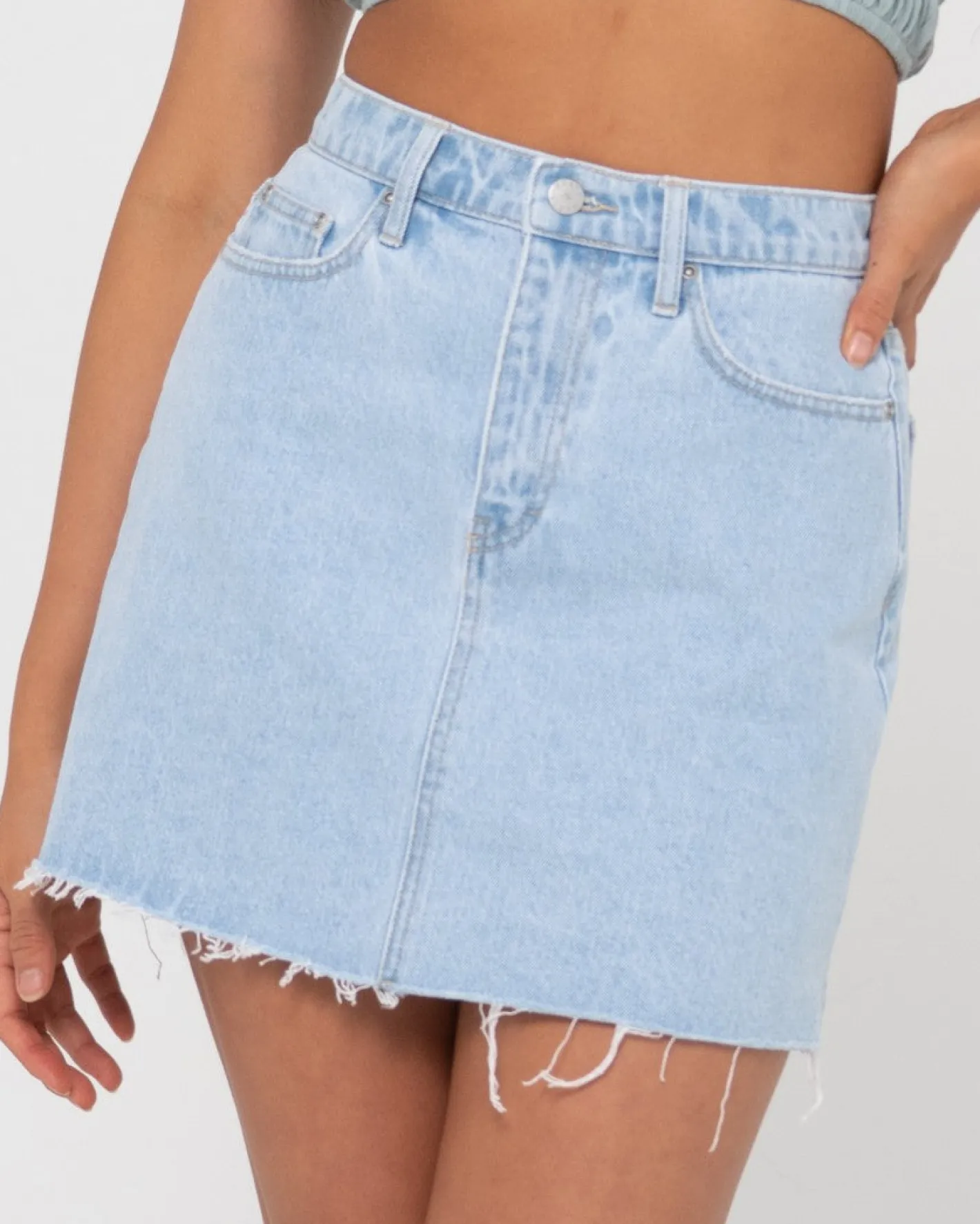 Cheap Celeste High Waisted Frayed Denim Skirt Womens Denim