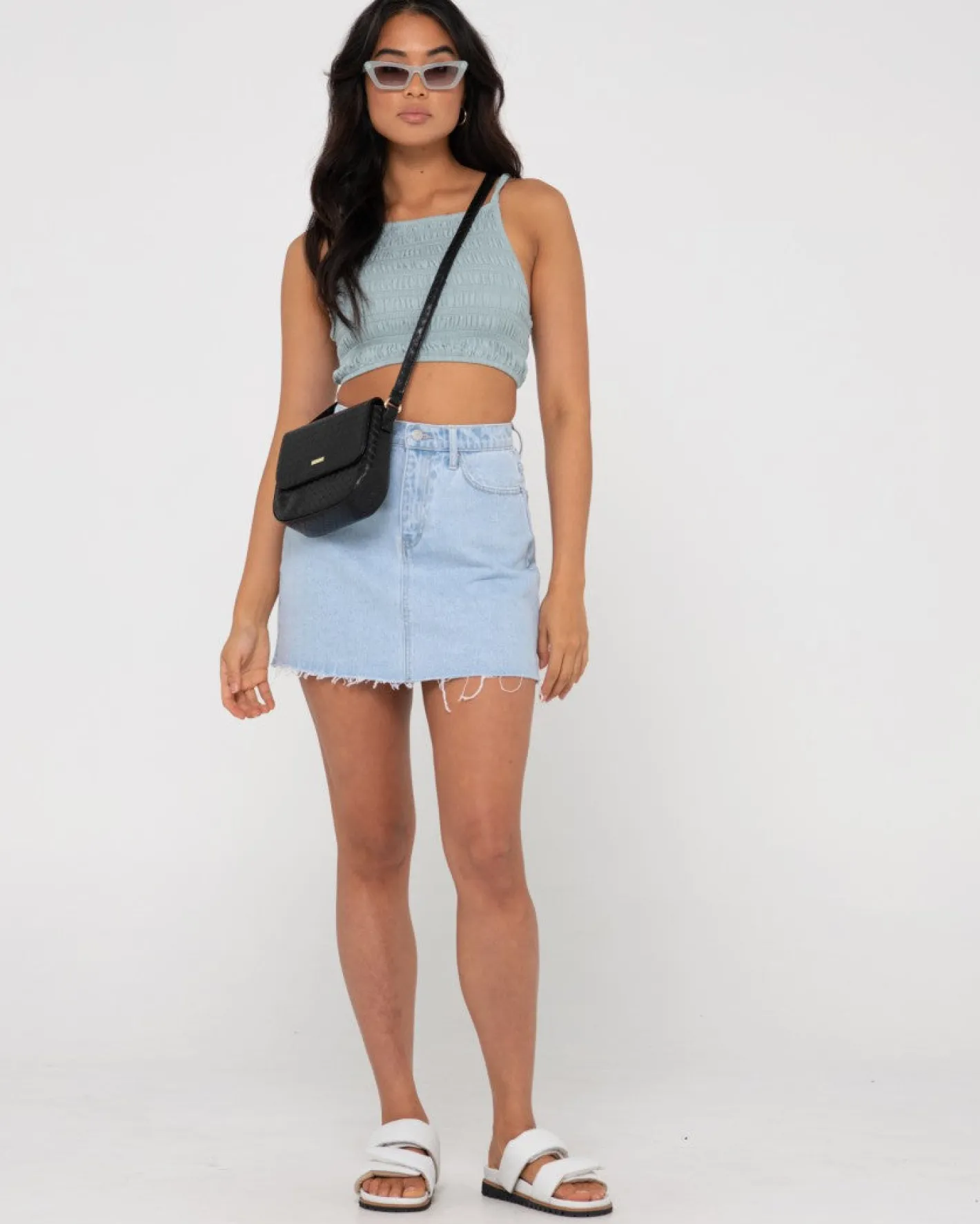 Cheap Celeste High Waisted Frayed Denim Skirt Womens Denim