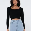 Shop Charis Low Neckline Long Sleeve Knit Top Womens Fashion Tops
