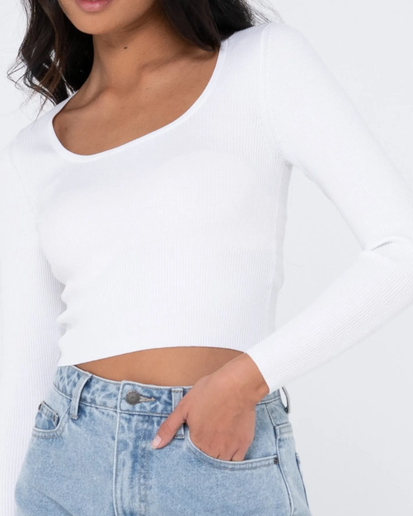 Discount Charis Low Neckline Long Sleeve Knit Top Womens Fashion Tops