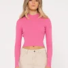 Discount Charis Mock Neck Long Sleeve Knit Top Womens Fashion Tops