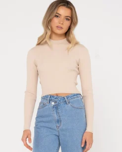Shop Charis Mock Neck Long Sleeve Knit Top Womens Fashion Tops