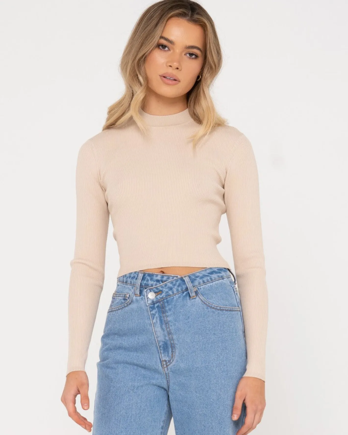 Shop Charis Mock Neck Long Sleeve Knit Top Womens Fashion Tops
