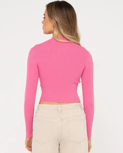Discount Charis Mock Neck Long Sleeve Knit Top Womens Fashion Tops