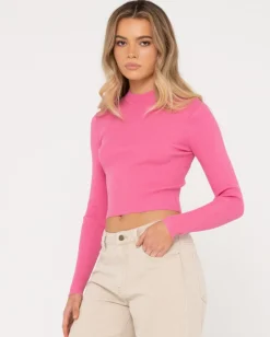 Discount Charis Mock Neck Long Sleeve Knit Top Womens Fashion Tops