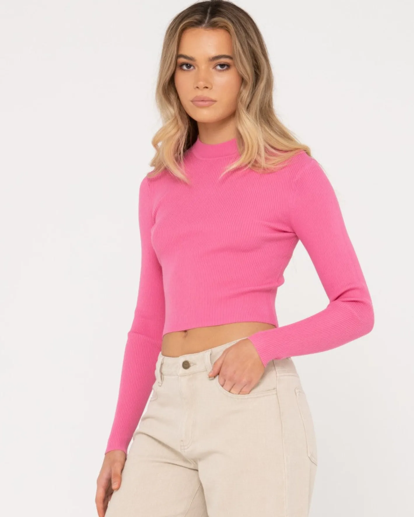 Discount Charis Mock Neck Long Sleeve Knit Top Womens Fashion Tops