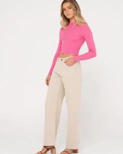 Discount Charis Mock Neck Long Sleeve Knit Top Womens Fashion Tops