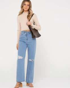 Shop Charis Mock Neck Long Sleeve Knit Top Womens Fashion Tops