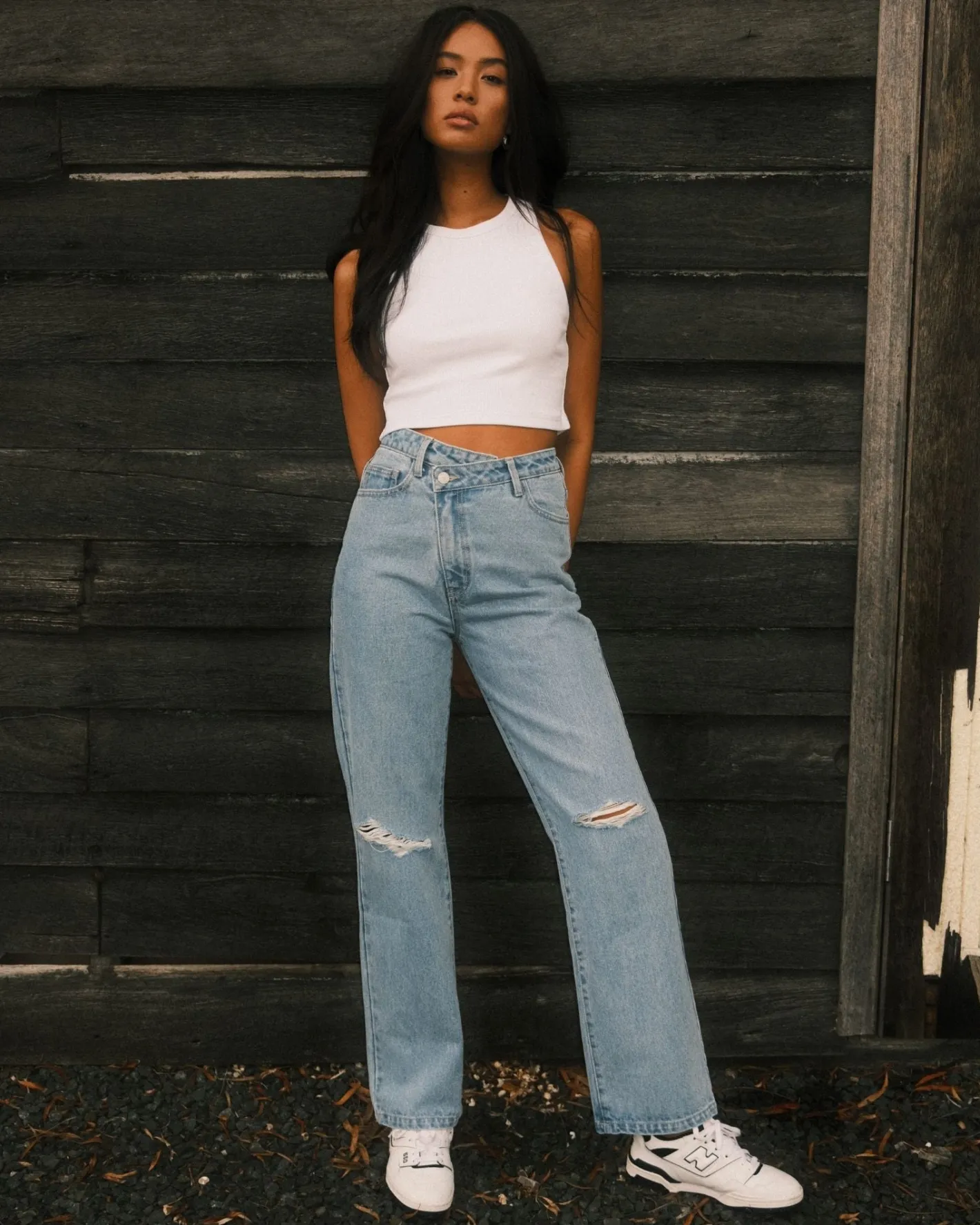 Shop Chloe High Waisted Distressed Straight Jean Womens Denim