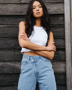 Shop Chloe High Waisted Distressed Straight Jean Womens Denim