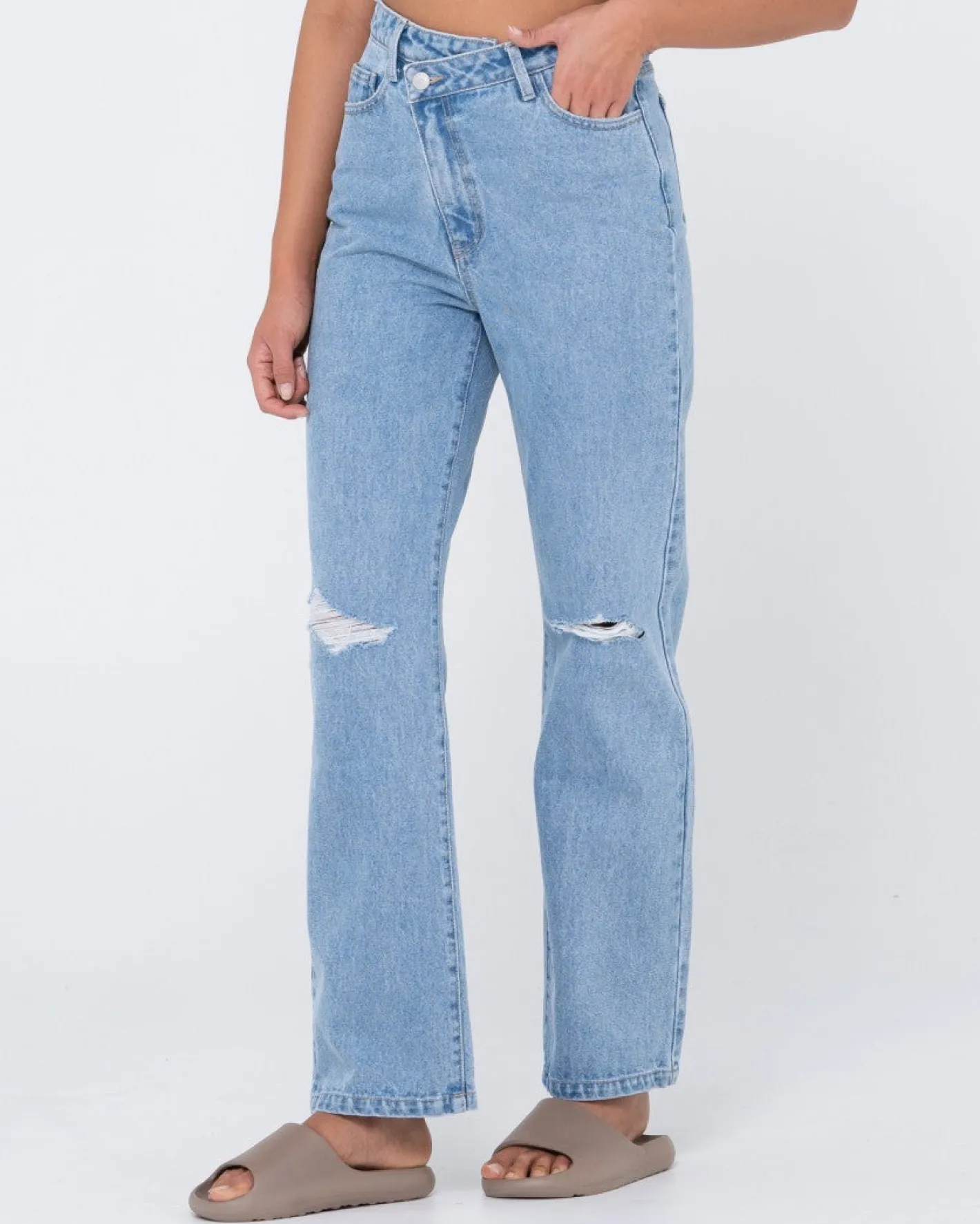 Online Chloe High Waisted Distressed Straight Jean Womens Pants