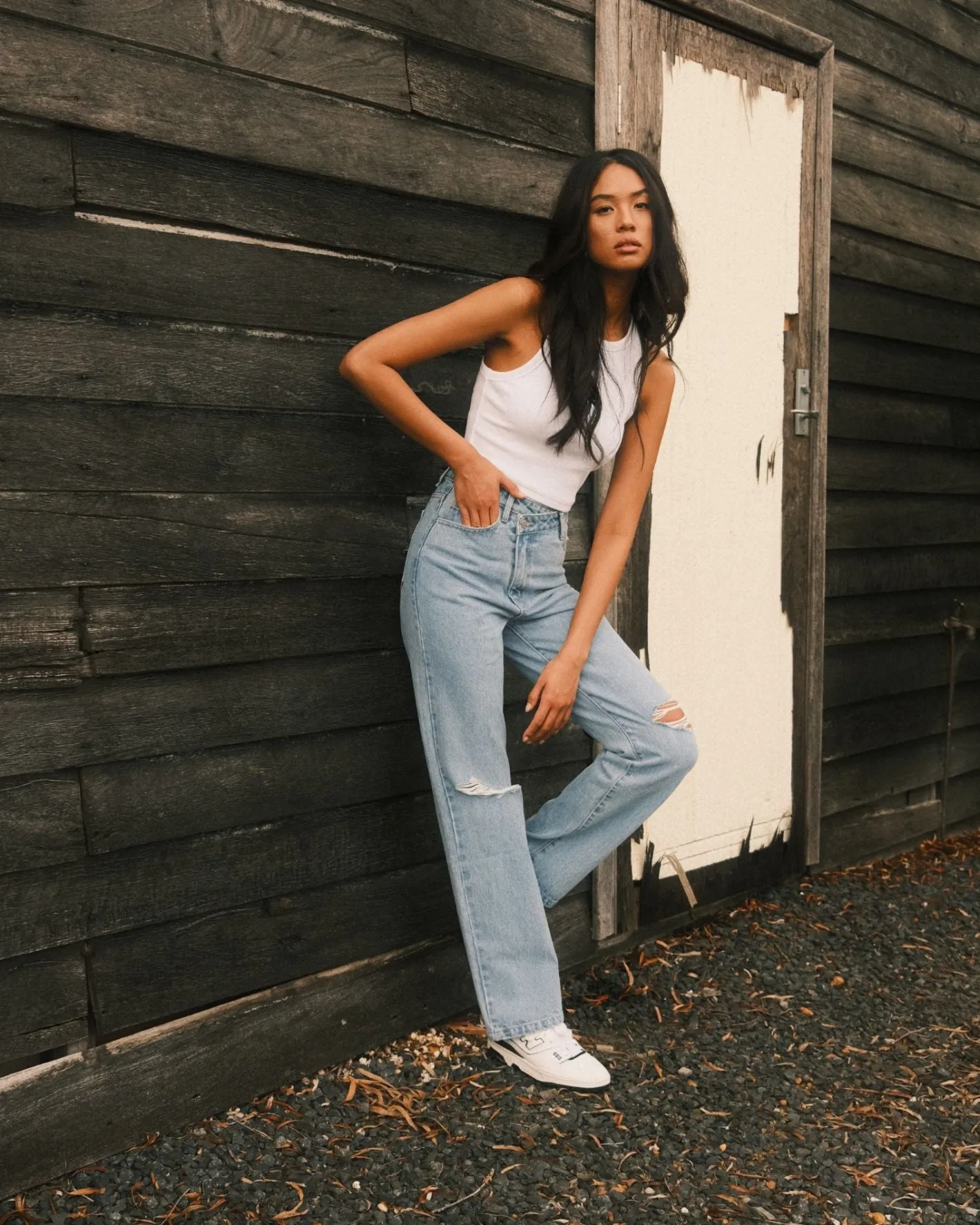 Online Chloe High Waisted Distressed Straight Jean Womens Pants