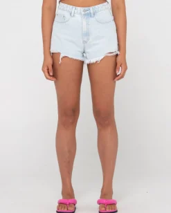 Outlet Dime High Waisted Frayed Denim Short Womens Shorts