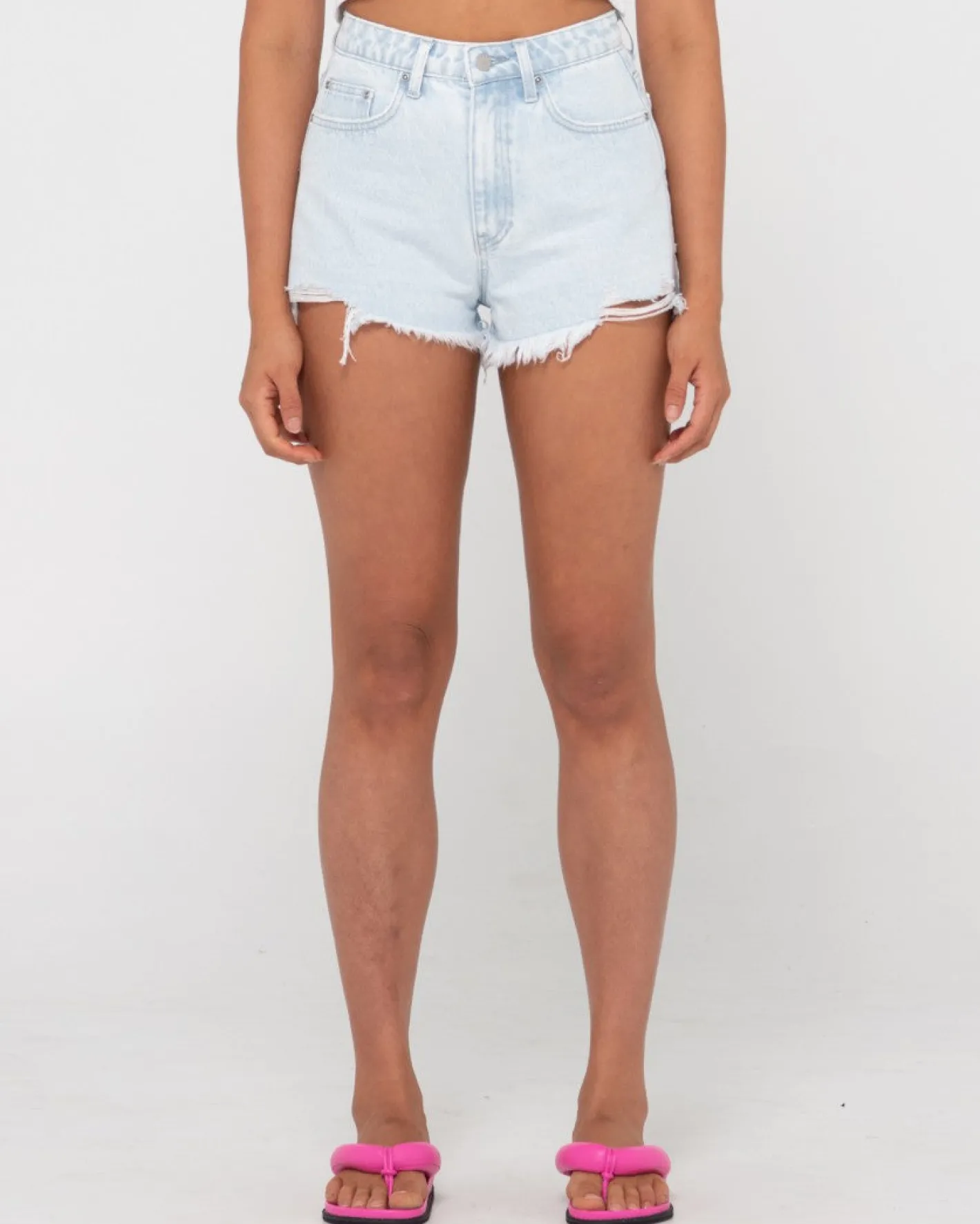 Outlet Dime High Waisted Frayed Denim Short Womens Shorts