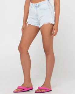 Outlet Dime High Waisted Frayed Denim Short Womens Shorts