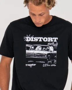 Cheap Distort Short Sleeve Graphic Tee Mens Tees