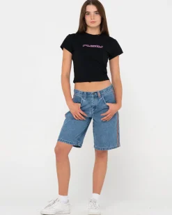 Best Flip Mommy Low Rise Baggy Jort Womens Denim