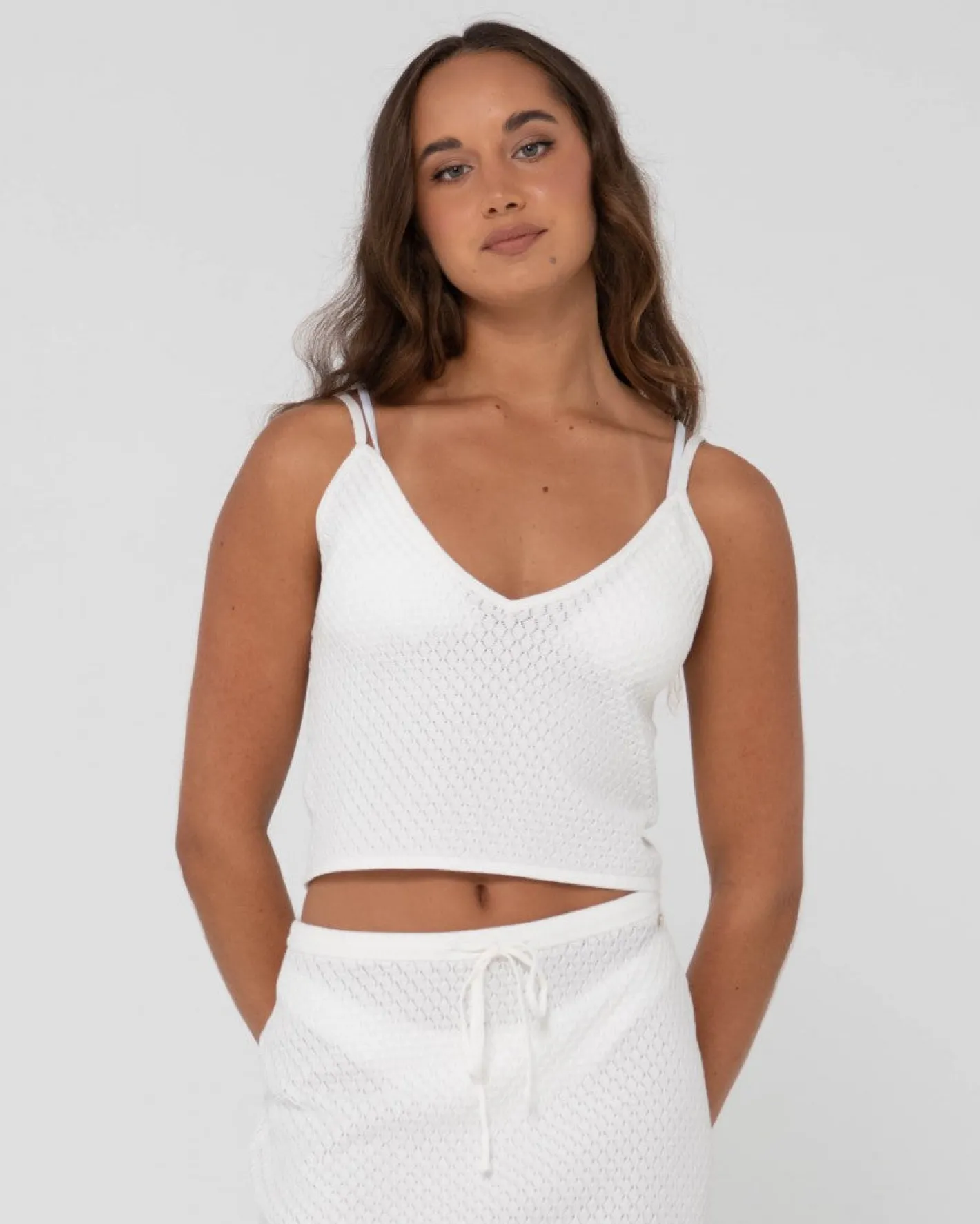 Store Florence V Neck Knit Cami Crop Top Womens Overswim