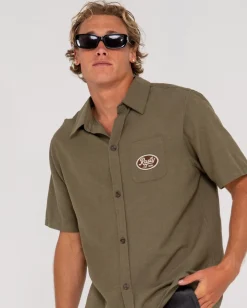 Cheap Greaser Overtone Short Sleeve Linen Shirt Mens Shirts