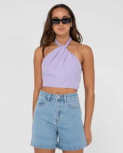 Flash Sale Harlet Twisted Halter Crop Top Womens Fashion Tops