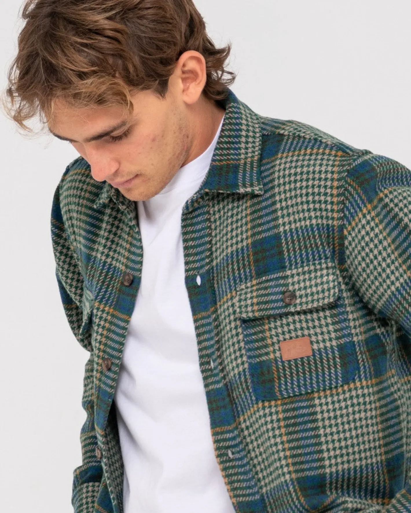 Fashion Houndstooth Overshirt Mens Hoodies & Fleece