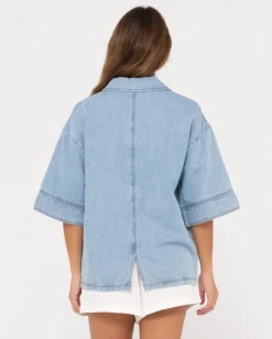 New Hudson Short Sleeve Denim Shirt Womens Fashion Tops