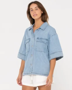 New Hudson Short Sleeve Denim Shirt Womens Fashion Tops