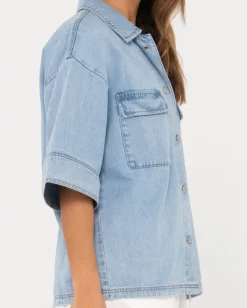 New Hudson Short Sleeve Denim Shirt Womens Fashion Tops