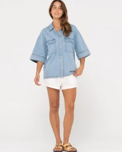 Cheap Hudson Short Sleeve Denim Shirt Womens Shirts