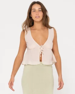 New Juni Sleeveless Vee Neck Tie Top Womens Fashion Tops