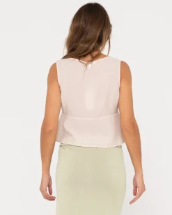 New Juni Sleeveless Vee Neck Tie Top Womens Fashion Tops