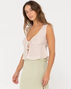 New Juni Sleeveless Vee Neck Tie Top Womens Fashion Tops