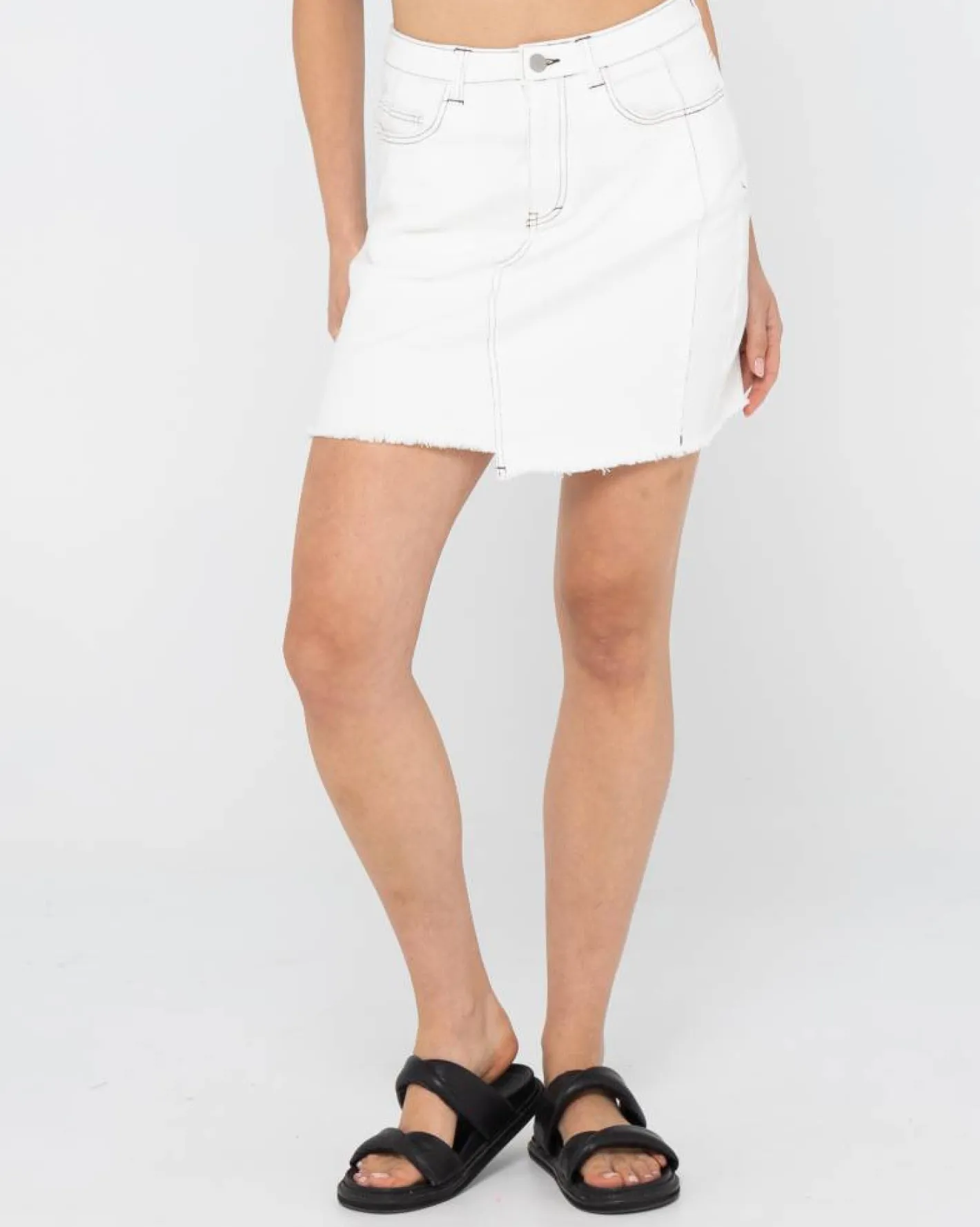 Fashion La Serena Frayed High Waisted Mini Skirt Womens Denim