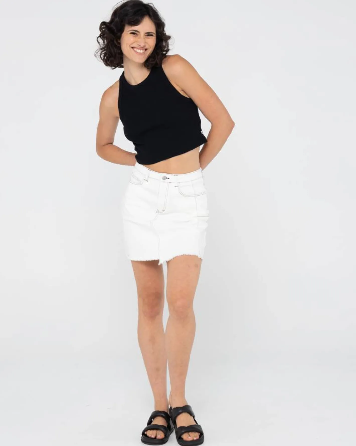 Fashion La Serena Frayed High Waisted Mini Skirt Womens Denim
