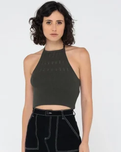 Hot Laura Halter Crop Knit Top Womens Fashion Tops