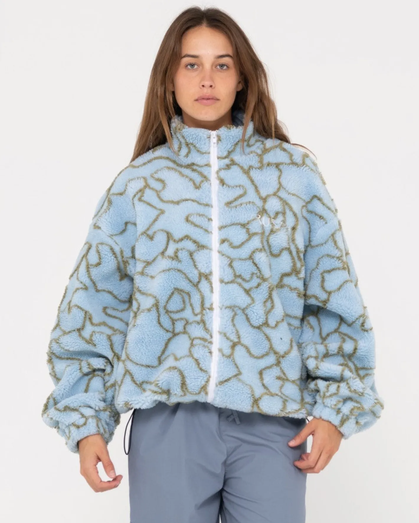 Clearance Low Tides Printed Zip Through Sherpa Fleece Womens Hoodies & Fleece