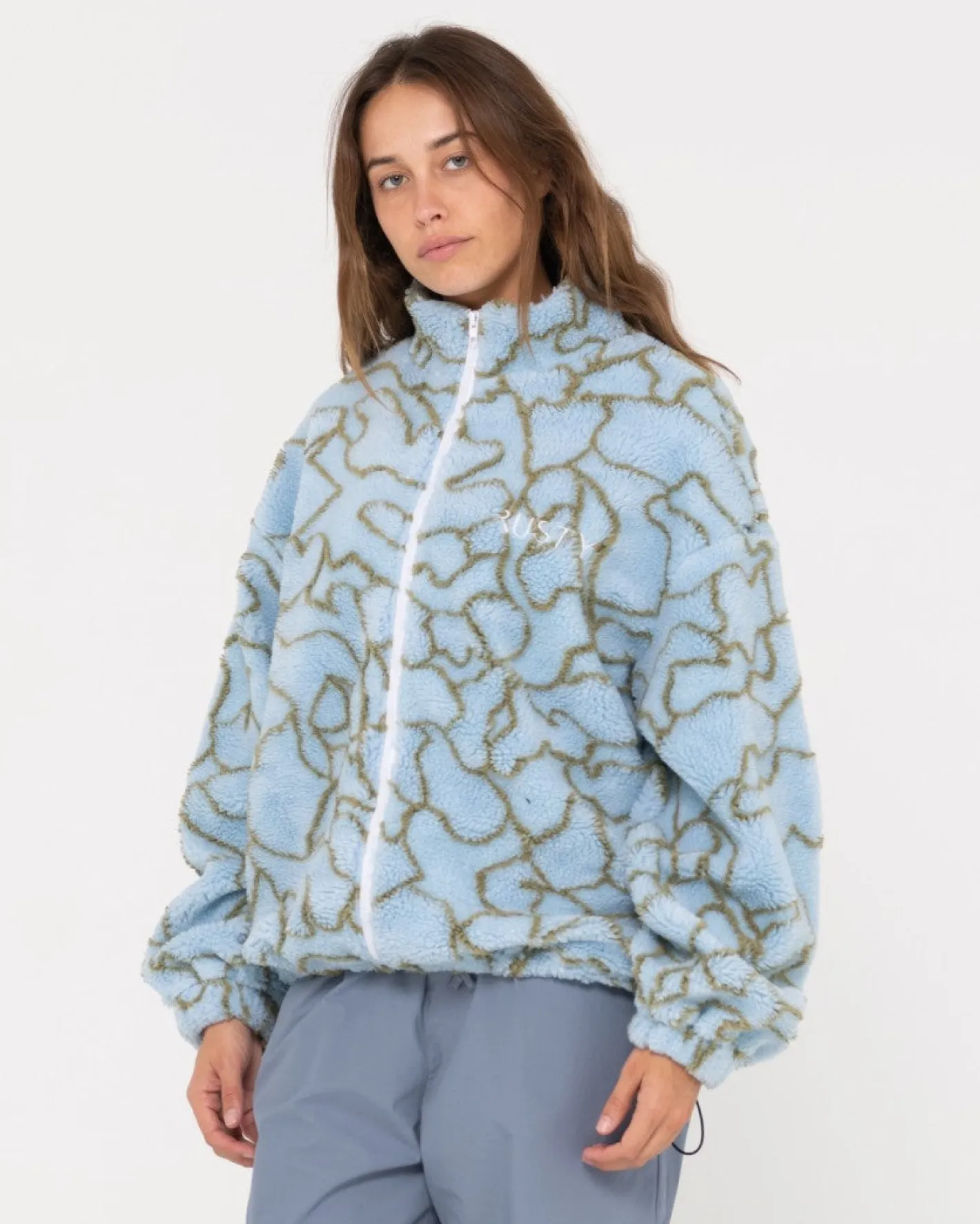 Clearance Low Tides Printed Zip Through Sherpa Fleece Womens Hoodies & Fleece