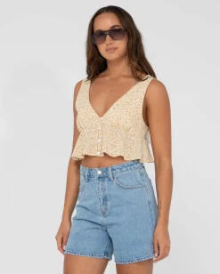 Best Sale Magnolia Floral Printed Crop Top Womens Fashion Tops
