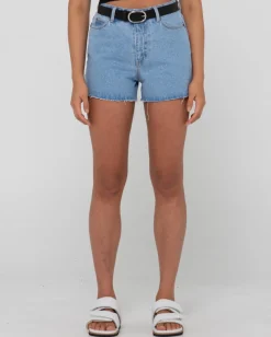 Cheap Malta High Waisted Frayed Denim Short Womens Denim