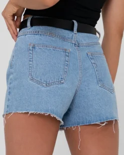 Cheap Malta High Waisted Frayed Denim Short Womens Denim