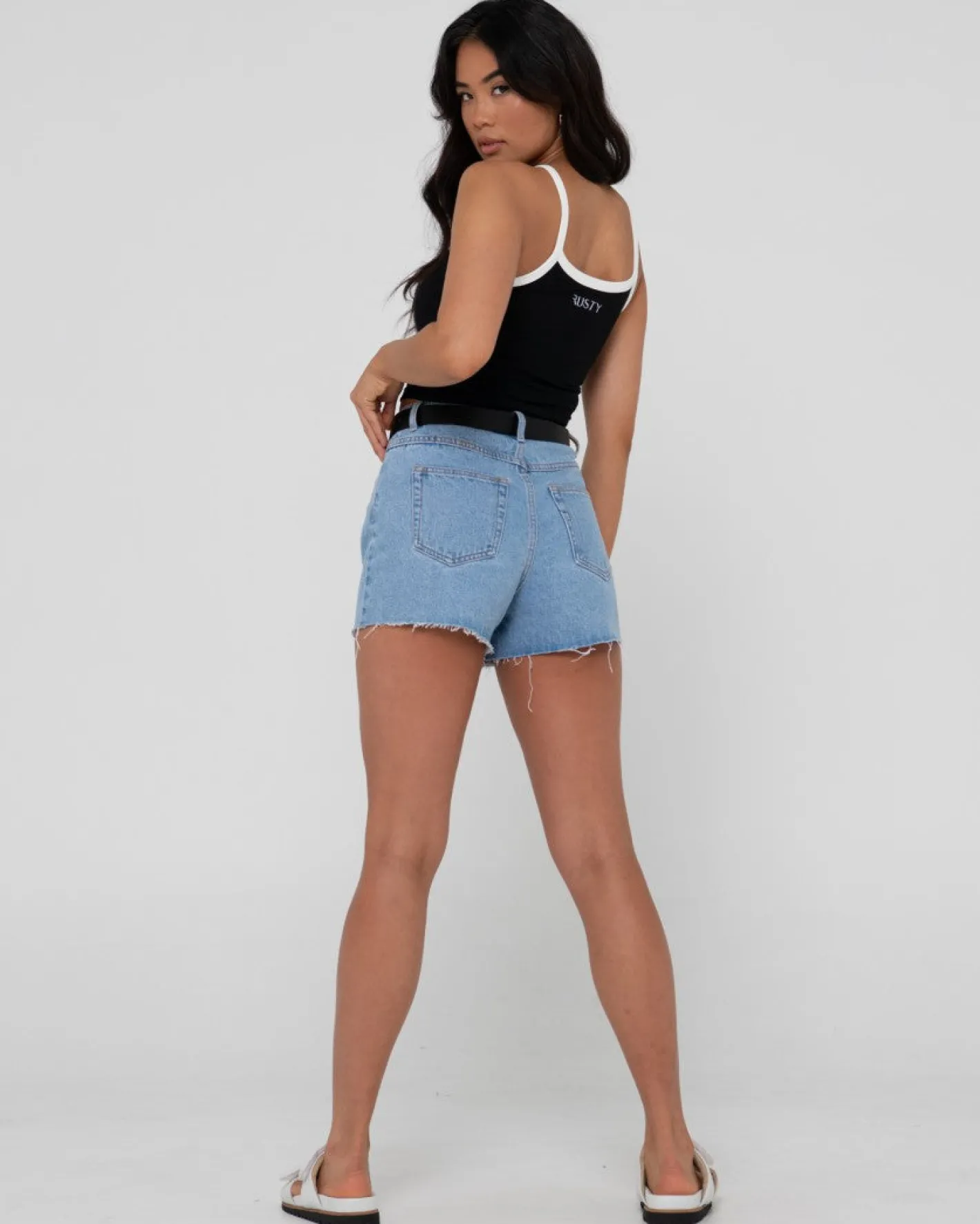 Cheap Malta High Waisted Frayed Denim Short Womens Denim